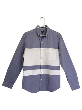 J. Crew Cotton Oxford Slim Fit Color Block Stripe Button-Down Shirt Grey White M